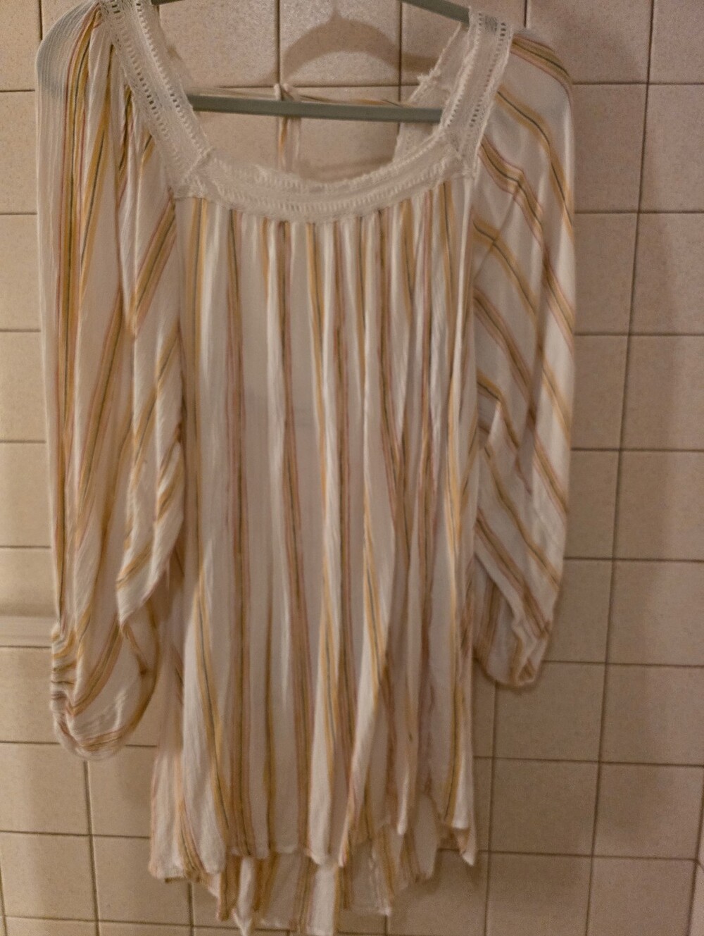 Urban Outgitters Lightweight White & Gold Striped Peasant Top